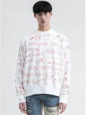 WE11DONE Graffiti Sweatshirt White Oversized M Streatwear Korea K-Fashion Unisex